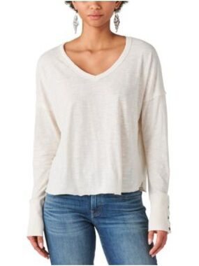 V-Neck Long Sleeve Knit Top in Light Cream